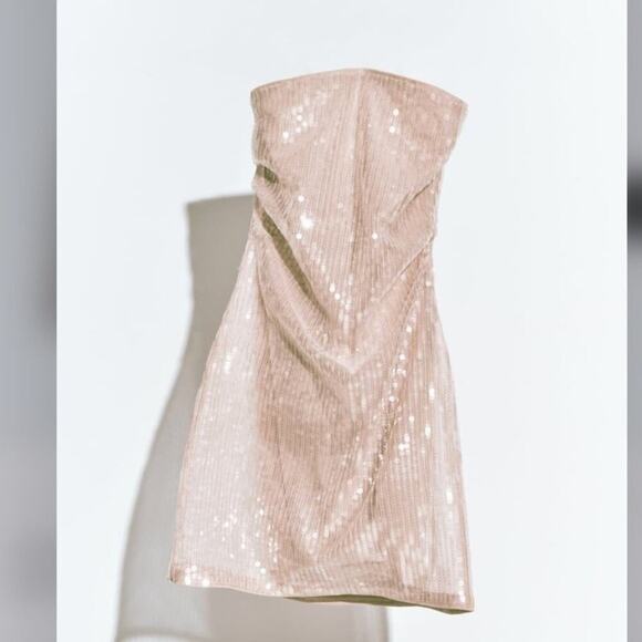 Zara Pink STRAPLESS DRESS WITH SEQUINS Size Extra Large XL - Picture 10 of 10